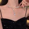Hija reservada y cara ~ gargantilla de borla de diamante brillante diadema collar dos usos nicho de lujo ligero cadena para el cuello collar mujer