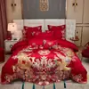 Juego de Cuatro Piezas de Algodón de Fibra Larga de Gama Alta para Boda Juego de Boda Chino Bordado Rojo Ropa de Cama de Boda de Algodón Puro