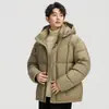 Chaqueta corta de plumón de invierno 2025 para hombre y mujer, engrosada y cálida, con capucha, marca moderna 90 de plumón de pato blanco, para parejas