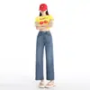 26 Calças Baguete Largas Soltas Femininas Cintura Alta Brancas Perna Reta Petite Jeans Calças de Vovó Cropped Brancas Oito-Décimos