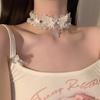 Gargantilla Harajuku con encaje para mujer, alas de ángel, remache cruzado, collar Y2K, cadena de clavícula.