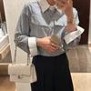 Moda Chic Coreana Camisa Casual a Rayas Bloque de Color Manga Larga Camisa Estilo Coreano Camisa Versátil