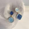 Aretes de Aguja de Plata S925 Estilo Frío Temperamento Asimétricos Color Contraste Aretes Geométricos Elegantes Literarios Casuales Cristal