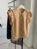Exquisita camisa fina de ramio retro para mujer, estilo coreano suave, petite con cuello redondo, con mangas abullonadas pequeñas, camisa babydoll para verano