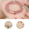 Pulsera de Cristal de Fresa Natural de Gema Rosa, Cristal Blanco y Perla, Pulsera de Tres Círculos Multicapa para la Buena Suerte en el Amor