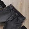 Jeans Masculino Grosso Europeu Outono e Inverno Cinza Fumê Moda Slim Cintura Média Stretch High-End Casual Perna Reta