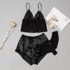 Exclusivo de comércio exterior transfronteiriço, seda quente, renda sexy, conjunto de três peças, pijama, pijama de três pontos em renda, roupa de casa