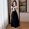 Vestido Dulce Estilo Francés con Lazo para Mujer, Nuevo Verano 2026 Vestido Largo con Cintura Ceñida Hombros Descubiertos, Ropa para Mujer Tallas Grandes