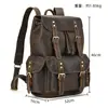 Mochila Masculina, Mochila de Couro Crazy Horse, Bolsa Escolar de Couro Bovino, Mochila de Grande Capacidade, Bolsa de Viagem, Bolsa de Ombro Masculina para Negócios