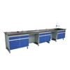 Banco de laboratorio escolar, consola de laboratorio, banco de pruebas central totalmente de acero, mesa de pruebas químicas de hospital, banco de pruebas de acero y madera