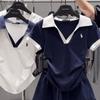 Camiseta de Manga Corta con Cuello Polo Bordado de Ponis Talla Grande para Mujer Verano 2025 Nuevo Moda Top Delgado que Alarga la Figura para Gorditas