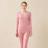 Roupa íntima térmica de veludo feminina de inverno com forro de fleece, espessada, sem costura, para usar por baixo, conjunto de calças compridas femininas