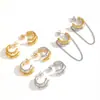 Pendientes de Acero de Titanio de Doble Línea en Forma de C de Moda con Cadena de Borla Elegante y Accesorios para Pendientes de Acero Inoxidable Dorado