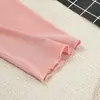 Comercio Exterior Europeo y Americano Verano Nuevo Suave Transpirable Tejido Rayas de Canalé Ombligo Manga Larga Pantalones Cortos Conjunto de Dos Piezas Ropa de Casa para Mujer