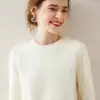Suéter de Gola Redonda 100% Caxemira Outono e Inverno Novo Feminino Solto com Efeito Emagrecedor Camisa Base Suéter de Gola Alta Curto Versátil