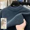 Suéter masculino de gola alta parcial 100% lã merino de alta qualidade transfronteiriço, espessado para aquecimento no outono e inverno, suéter de lã de cor sólida para camada base masculina