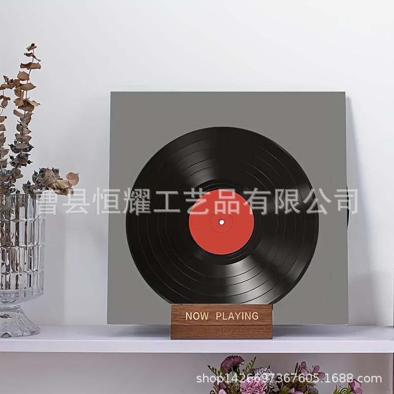 木质黑胶唱片收纳架 桌面摆台式黑胶唱片展示架 可定制展示底座