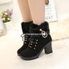 Zapatos de Mujer Europeos y Americanos Transfronterizos de Tacón Grueso Talla Grande Más Terciopelo Nuevo Estilo Botas Martin para Mujer Botines de Tacón Alto con Pedrería y Piel Venta al por Mayor Talla Grande