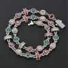 Hip-Hop Europeo y Americano Transfronterizo Joyería de Cadena de Piedras Preciosas de Colores Lujo Ligero Joyería de Nicho Zirconia Completa para Hombre Collar Venta al por Mayor