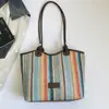 Bolso Tejido Arcoíris Súper Popular para Mujer, Nuevo Modelo 2026, Bolso de Hombro Versátil para el Día a Día, Bolso de Paja Grande