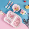 Conjunto de Louça Infantil de Fibra de Bambu Desenho Animado Tigela de Complemento Prato Diagonal para Bebê Prato de Jantar Infantil Colher Garfo Copo
