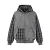 Moletom Jaqueta com Capuz Design Patchwork Xadrez Lavado Retrô Rua Clara Urso Mágico Rock Hoodie