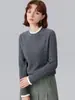 [100% Lã] Outono e Inverno Casual e Doce Redutor de Idade Renda Listra Canelada Tricô Base Cardigã Casual Feminino