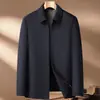Jaqueta de lã dupla face em estoque para homens, outono e inverno, com gola de lapela e zíper, adequada para uso business casual, para pais de meia-idade e idosos, casaco de lã dupla face