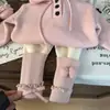Ropa Infantil Estilo Coreano 2025 Nuevo Set de Dos Piezas para Niñas Otoño e Invierno: Suéter de Punto con Capucha y Forro Polar, Calcetines Holgados y Leggings Tendencia