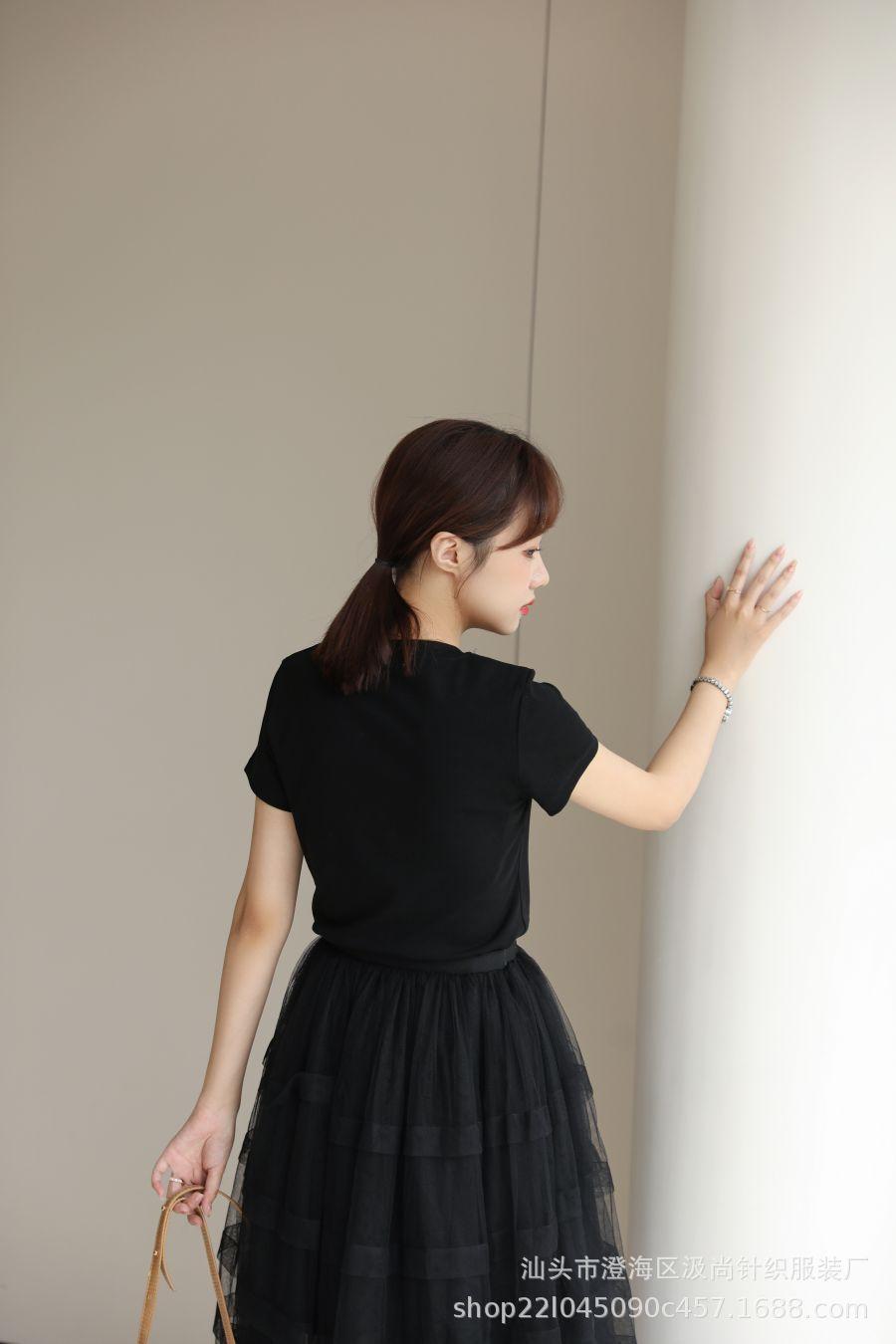四季百搭秋季黑色黑天鹅纯色高腰网纱蓬蓬裙A字裙半身