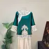 Nova Jaqueta Tang Suit Bordada Estilo Chinês, Nova Camisa de Outono com Gola Redonda, Totalmente Aberta na Frente, Top Elegante e Emagrecedor