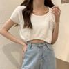 Blusa de Tricô Curta com Gola Redonda Solta para Mulheres Verão 2021 Nova Slim-fit Manga Curta Fina Top