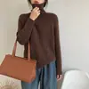 Suéter Pulóver de Cuello Alto Holgado Sencillo Estilo Coreano para Mujer Otoño Invierno Nuevo Estilo Adelgazante Versátil Top Básico de Punto