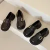 Zapatos Lefu de una sola capa 2024 Otoño Nuevo Zapatos de Cuero Pequeños de Suela Gruesa para Mujer Punta Redonda con Tacón Grueso Marrón Estilo Británico