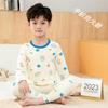 Ropa de Casa de Punto de Lana para Niños Niños y Niñas Pijama de Manga Larga Cálido Conjunto Térmico Sin Costuras Estilo Infantil