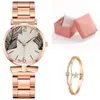 Comercio exterior nuevo correa de acero simple hoja de palma esfera de moda para mujer casual de negocios versátil reloj de cuarzo caja de regalo