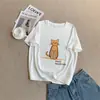 Camiseta de manga corta de tejido cepillado, suave y agradable para la piel, con estampado de gato hecho a mano, adecuada tanto para llevar sola como debajo en otoño e invierno, versátil y estiliza la figura, estilo nuevo