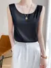 Camisola sin mangas de color liso para mujer, con tirante ancho en el hombro y cuello redondo, para uso casual, con caída sedosa, nueva para primavera y verano