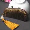 Pente de sândalo dourado natural com orelhas Pente de sândalo Antiestático Gravação Grandes Dentes largos Massagem doméstica para perda de cabelo Pente de ondulação