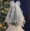 Véu Infantil Véu de Aniversário Acessórios de Cabelo para Meninas Presilha de Cabelo Laço Véu de Princesa Infantil Meninas Dopamina Enfeites de Cabelo