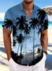 2026 Transfronteriza 3D Digital Camisa de Hombre Verano Hawaiana Costa Marítima Patrón de Palmera Camisa de Manga Corta