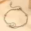 Tobillera de Acero de Titanio de Alta Calidad con Colgante Redondo de Luna, Abalorios Redondos de Serpiente de Doble Capa Transfronteriza, Colgante de Corazón, Joyería para Mujer
