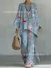 Conjunto de Dos Piezas para Mujer con Estampado de Nueva Tendencia Elegante para el Trabajo Moda Casual Camiseta de Manga Larga con Cuello Redondo + Pantalones Acampanados