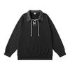 Sudadera Retro Americana Falsa de Dos Piezas con Media Cremallera y Cuello Polo para Mujer, Estilo Preppy Holgada Unisex Miu Camiseta de Manga Larga