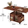 Mesa de Centro Móvel de Madeira Maciça, Mesa de Chá Multifuncional Ajustável, Carrinho Dobrável para Apartamento Pequeno, Mesa de Chá, Sofá, Mesa de Jantar, Uso Duplo, Madeira Natural