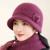 Sombrero de Lana de Ala Ancha para Mujer Otoño/Invierno Cálido con Piel de Conejo a Prueba de Frío para Exteriores para Madres y Abuelas de Mediana Edad y Mayores con Gorro de Punto de Forro Polar Adicional