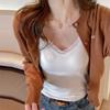 Camisola Cálida Estrictamente Seleccionada para Mujer Invierno Gruesa Felpa Cuello V con Almohadilla de Pecho Integrada Top de Encaje Fijo