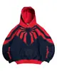 Sudadera con capucha de estilo urbano americano, contraste rojo y negro, de Spider-Man, con costuras de telaraña y parche grande de araña, corte holgado