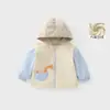 Jaqueta Infantil Duuduu 2026 Meninos Acolchoada de Algodão Quente com Capuz de Dinossauro, Forrada com Fleece e Design Color Block