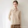 Suéter de Cashmere Puro 100% Feminino com Gola Polo Outono/Inverno Novo Casual Versátil Solto Quente Tricô Suéter de Cashmere